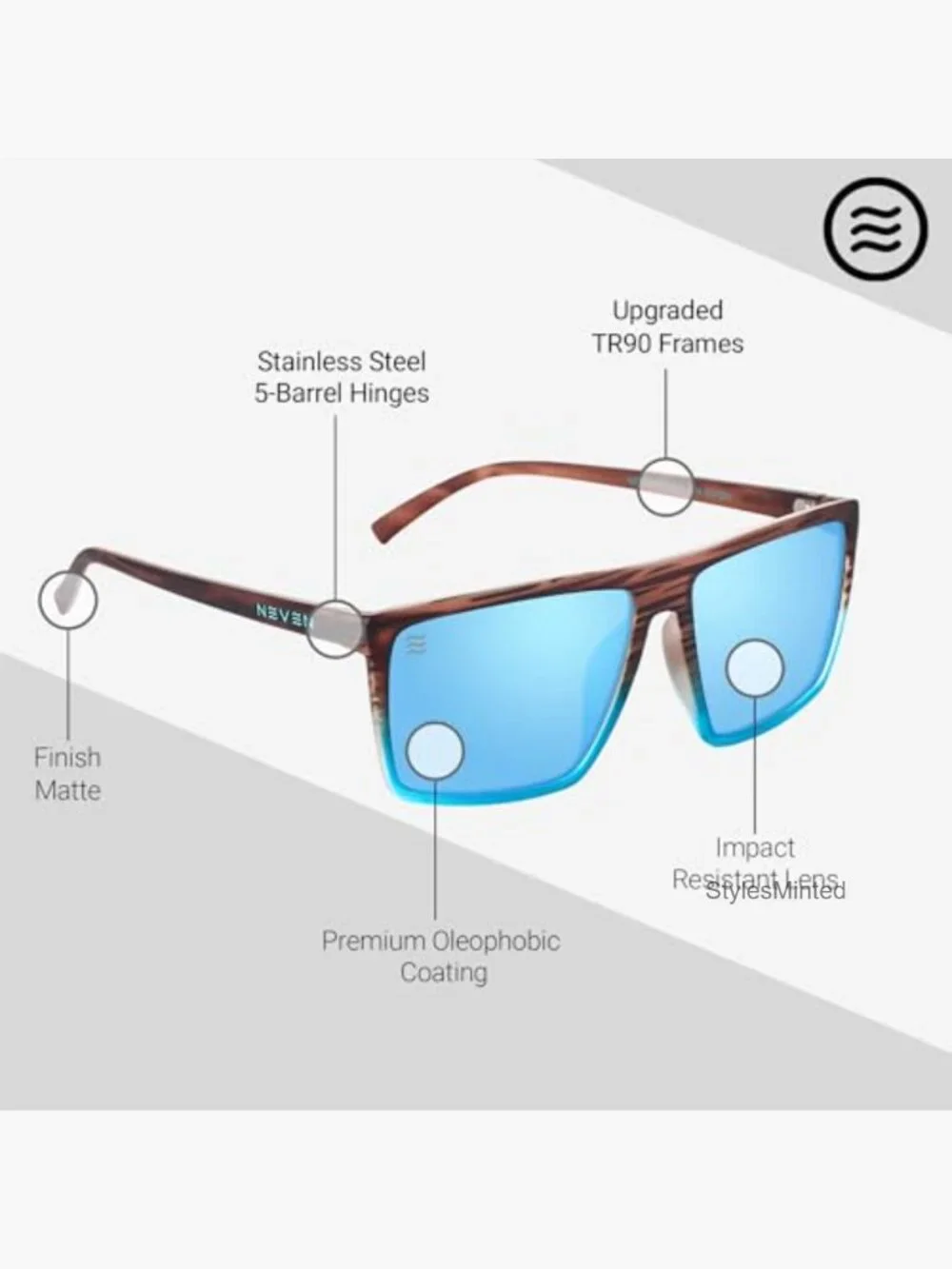 Polarized Rectangular Sunglasses UV400 Protection L/XL Fit
